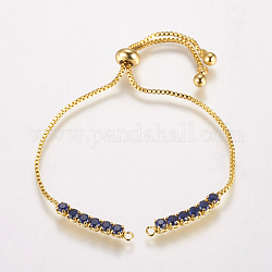Brass Chain Bracelet Making, Box Chain Bracelets, Slider Bracelets Making, with Cubic Zirconia, Square, Real 18K Gold Plated, 9-1/2 inchx1/8 inch(240x1mm, Hole: 1mm)