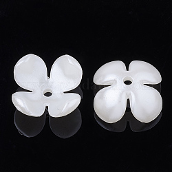 4-pétalo tapas de cuentas de perlas de imitación de plástico abs, flor, blanco cremoso, 14.5x14.5x6.5mm, agujero: 1.8 mm