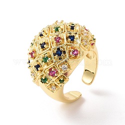 Colorful Cubic Zirconia Dome Open Cuff Ring, Brass Wide Ring for Women, Real 18K Gold Plated, US Size 7 3/4(17.9mm)