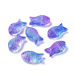 Transparente sprühlackierte Glasperlen, Fisch, blau violett, 15x8x5 mm, Bohrung: 1 mm