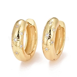 Clear Cubic Zirconia Star Hoop Earrings, Brass Chunky Earrings for Women, Cadmium Free & Nickel Free & Lead Free, Real 18K Gold Plated, 25x6.5mm, Pin: 1.1mm