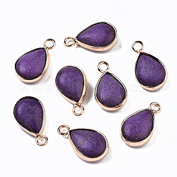 Synthetic Turquoise Pendants, with Light Gold Plated Brass Edge, Teardrop, Dyed, Indigo, 18~19x10.5x5mm, Hole: 2mm