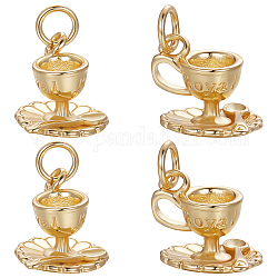 Beebeecraft Brass Pendants, with Jump Rings, Cadmium Free & Lead Free, Cup with Saucer & Word Roya, Real 18K Gold Plated, 15mm, Hole: 3.3mm, about 10pcs/box