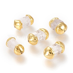 Natürlichem Quarz-Kristall-Perlen, mit vergoldenden Messing Zubehör, Kolumne, facettiert, 24.5~27.5x12.5x11.5~12.5 mm, Bohrung: 1.4 mm