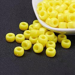 Opaque Acrylic European Beads, Barrel, Yellow, 9x6mm, Hole: 4mm, about 1900pcs/500g
