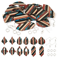 Biyun DIY Geometry Earring Making Kit, Including Resin & Walnut Wood Pendants, Brass Earring Hooks, Kite & Hexagon & Rhombus, Black, 32~44x17~29x3.5mm, Hole: 2mm
