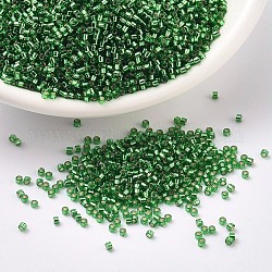 Perles miyuki delica, cylindre, Perles de rocaille japonais, 11/0, (db0046) vert doublé d'argent, 1.3x1.6mm, Trou: 0.8mm, environ 2000 pcs/10 g