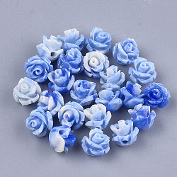 Abalorios de coral sintético, teñido, flor, azul real, 6~7x6~7mm, agujero: 1.2 mm