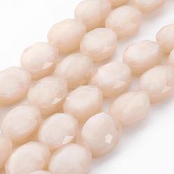 Chapelets de perles de lustre en verre plaqué, ovale à facettes, blanc antique, 16x12x7~7.5mm, Trou: 1mm, Environ 24 pcs/chapelet, 15 pouce