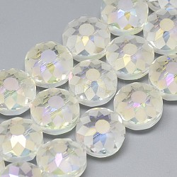 Abalorios de vidrio electroplate hebras, esmerilado, arco iris chapado, facetados, plano y redondo, claro ab, 14x8~10mm, agujero: 1.5 mm, aproximamente 50 pcs / cadena, 26.77 pulgada