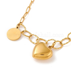 Collar con colgante de corazón y redondo plano, chapado en iones (ip) 304 joyería de acero inoxidable para mujer, dorado, 16.34 pulgada (41.5 cm)