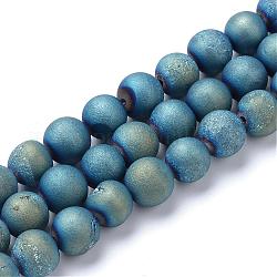 Electroplated Natural Druzy Geode Agate Bead Strands, Matte Style, Round, Green Plated, 8~9mm, Hole: 1mm, about 46pcs/strand, 14.7 inch