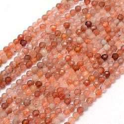 Chapelets de perles de sunstone naturelle naturelles, facette, ronde, 4mm, Trou: 0.5mm, Environ 105 pcs/chapelet, 15.35 pouce (39 cm)