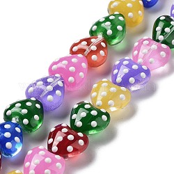 Chapelets de perles en verre transparente  , avec l'émail, coeur avec motif à pois, colorées, 13x14x9mm, Trou: 1.2mm, Environ 30 pcs/chapelet, 14.57'' (37 cm)