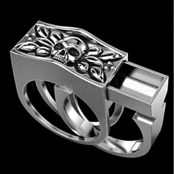 2Pcs 2 Style Rectangle with Skull Couples Matching Finger Rings, Alloy Gothic Trendy Promise Jewelry for Best Friend Lovers, Antique Silver, US Size 12(21.4mm)