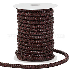 Cordon en cuir PU tressé rond de 10 m, pour les accessoires de fabrication de collier et de bracelet, café, 7~8mm, environ 10.94 yards (10 m)/rouleau