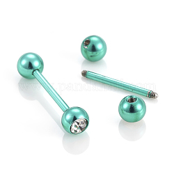 Electrophoresis Double-headed 304 Stainless Steel Barbell Cartilage Earrings, with Rhinestone, Spring Green, 27mm, Pin: 1.2mm