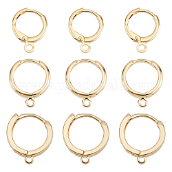 BENECREAT 24Pcs 3 Size Brass Huggie Hoop Earring Findings, with Horizontal Loop, Nickel Free, Real 18K Gold Plated, 16.5x14.5x3.5mm, Hole: 1.5mm, Pin: 1mm