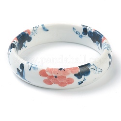 Bracelets en porcelaine imprimés pour femmes à la mode, motif de fleur, bleu, diamètre intérieur: 2-3/8 pouce (5.9 cm)