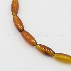 Natural Striped Agate/Banded Agate Beads Strands, Rice, Dyed & Heated, 13x5.5mm, Hole: 1mm, about 31pcs/strand, 15.15inch