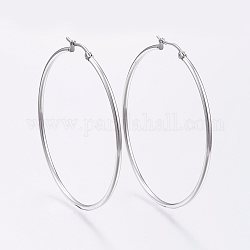 304 Stainless Steel Big Hoop Earrings, Hypoallergenic Earrings, Ring Shape, Stainless Steel Color, 12 Gauge, 59~61x2mm, Pin: 0.7~1.3x0.68mm