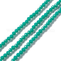 Fili di perle di vetro sfaccettate (32 sfaccettatura)., tondo, turchese, 4mm, Foro: 1 mm, circa 99~107pcs/filo, 14.09~15.43'' (35.8~39.2 cm)