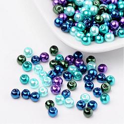 Océan mix perles perles de verre nacrées, couleur mixte, 4mm, Trou: 1mm, environ 400 pcs / sachet 