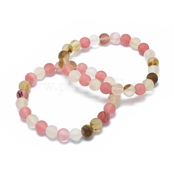 Bracelets extensibles en perles de verre tigres dépoli, ronde, 2-1/8 pouce ~ 2-3/8 pouces (5.5~6 cm), perle: 8 mm