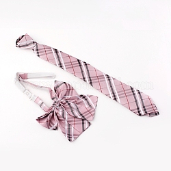 Conjunto de corbatas y corbatas con cremallera y lazo de poliéster ajustable para mujer de estilo preppy, con cordones elásticos y cierres de plástico, patrón de cadrícula, rosa, 49 cm, 40 cm, 2 PC / sistema