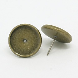 Brass Stud Earring Settings, Cadmium Free & Nickel Free & Lead Free, Antique Bronze, Tray: 14mm, 14x16x2mm, Pin: 0.7mm
