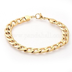 Men's 304 Stainless Steel Curb Chain Bracelets, Golden, 9 inch(23cm), 9.5mm