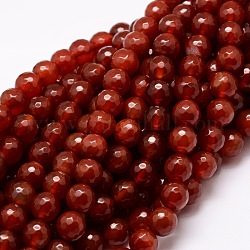 Tinti agata naturale perle tonde sfaccettato fili, rosso scuro, 8mm, Foro: 1 mm, circa 48pcs/filo, 15.3 pollice