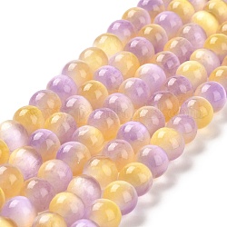 Brins de perles de sélénite naturelles, Grade a, teinte, ronde, Prune, 10mm, Trou: 0.8mm, Environ 36~38 pcs/chapelet, 15.16~15.35'' (38.5~39 cm)
