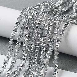 Chapelets de perles en rondelles facettées en verre, couleur d'argent, 3.5x2.5mm, Trou: 1mm, Environ 150 pcs/chapelet