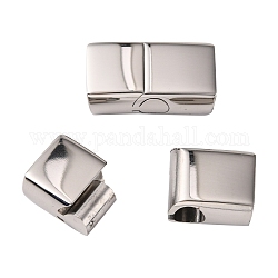 Rectangle 304 Stainless Steel Magnetic Clasps with Glue-in Ends, Stainless Steel Color, 24x13x8mm, Hole: 6x11.5mm