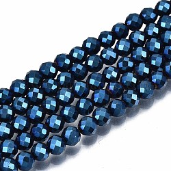 Chapelets de perles en hématite synthétique sans magnétiques, ronde, facette, bleu royal, 4mm, Trou: 1mm, Environ 108 pcs/chapelet, 15.67 pouce ~ 15.91 pouces (39.8 cm ~ 40.4 cm)