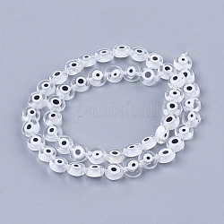 Handmade Evil Eye Lampwork Beads Strands, Flat Round, Clear, 7.5x3mm, Hole: 1mm, about 48pcs/strand, 13.7 inch~14.9 inch