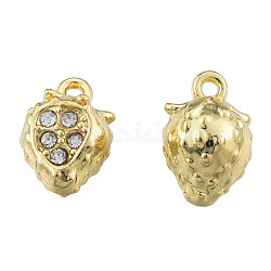 Rack Plating Alloy Charms, with Crystal Rhinestone, Cadmium Free & Nickel Free & Lead Free, Strawberry, Light Gold, 12.5x8x7.5mm, Hole: 1.2mm