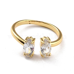 Овальное кольцо-манжета со стразами, открытое кольцо из латуни с покрытием из 18-каратного золота для женщин, кристалл, размер США 7 (17.3 мм)