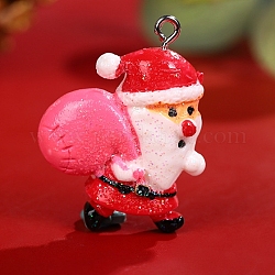 Undurchsichtige Harzanhänger, mit Zink-Legierung Befund, DIY Zubehör, für Schmuck machen, für Weihnachten, Weihnachtsmann, tief rosa, 30.5~34x25x6.5~7 mm