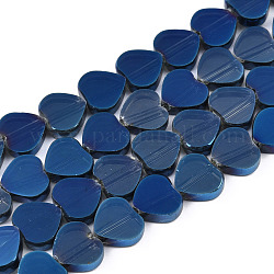 Abalorios de vidrio electroplate hebras, corazón, azul medio, 9.5x10.5x3mm, agujero: 0.8 mm, aproximamente 60 pcs / cadena, 21.65 pulgada (55 cm)