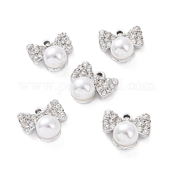 Colgantes de aleación de Diamante de imitación, con cuentas de perlas de imitación de plástico abs, encanto de lazo, Platino, 17x17x10mm, agujero: 2.5 mm