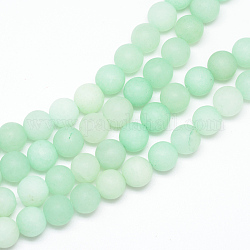 Chapelets de perle en jade blanc naturel, teinte, mat, ronde, aigue-marine, 10~11mm, Trou: 1.5mm, Environ 38~39 pcs/chapelet, 14.9 pouce