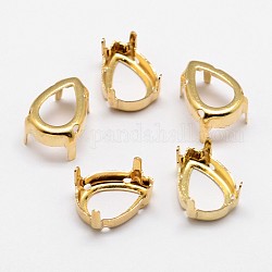 Flat Teardrop Brass Sew on Prong Settings, Claw Settings for Pointed Back Rhinestone, Open Back Settings, Golden, 30x20x0.4mm, Fit for 20x30mm cabochons, about 150pcs/bag
