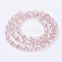 Chapelets de perles en verre électroplaqué, de couleur plaquée ab , larme à facettes, rose, 15x10mm, Trou: 1mm, 50 pcs / chapelet, 27.1 pouce