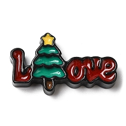 Cabochons de noël en résine opaque, mot amour avec arbre de Noël, rouge, 17.9x31x5.5mm