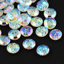 Botones redondos planos del diamante artificial de acrílico de Taiwán de 2-agujero, facetados, Claro, 11.5x4.5mm, agujero: 1 mm