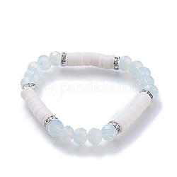 Bracelets élastiques, avec des perles heishi en pâte polymère, perles de verre à facettes imitation jade et perles de strass en laiton, clair, diamètre intérieur: 2-1/4 pouce (5.7 cm)
