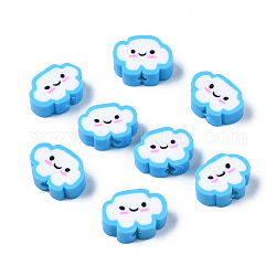 Perles en pâte polymère manuel, nuage avec visage souriant, lumière bleu ciel, 6~8.5x10~11.5x4.5~5.5mm, Trou: 1.8mm