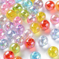 Transparente Acryl Perlen, ab Farbe plattiert, Runde, Mischfarbe, 8x7 mm, Bohrung: 2 mm, ca. 1745 Stk. / 500 g